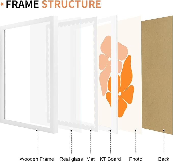 12x16 Picture Frame with Wavy Mat, Wooden Real Glass 12 x 16 Photo Frame - Image 6