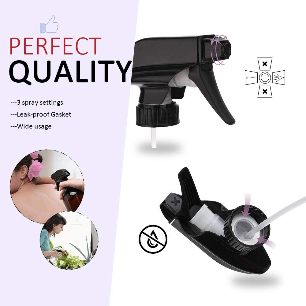 AMORIX 24PCS Trigger Sprayer Black Spray Top - Heavy Duty Replacement Nozzle with Mist Stream Sprayer, Fits 28/400 Boston Round Trigger Spray Bottles for Gardening, Cleaning Solutions