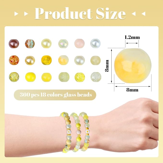 DUQGUHO 8mm Yellow Beads for Jewelry Making Yellow Glass Beads for Crafts - Image 4