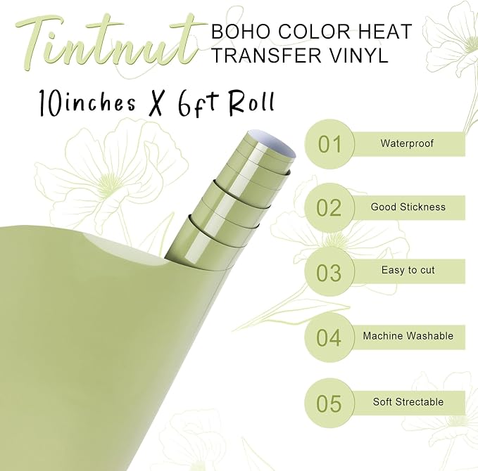 Tintnut Pear Green HTV Heat Transfer Vinyl, 10inx6ft Iron on Vinyl | Neutral - Image 2