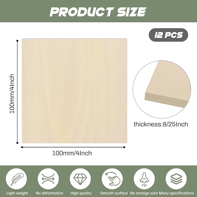 12 Pack Plywood Sheets, Unfinished Wood Boards Blanks - Image 2