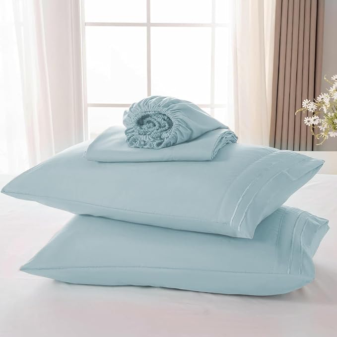 ROSE&RISY Light Blue Sheet Set, 4 Pieces Soft Bedding Queen Sheet Set, - Image 7