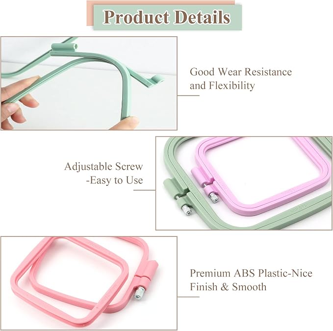 ZOCONE 3Pcs 3 Size Square Embroidery Hoops, ABS Plastic Embroidery Hoops Cross - Image 3