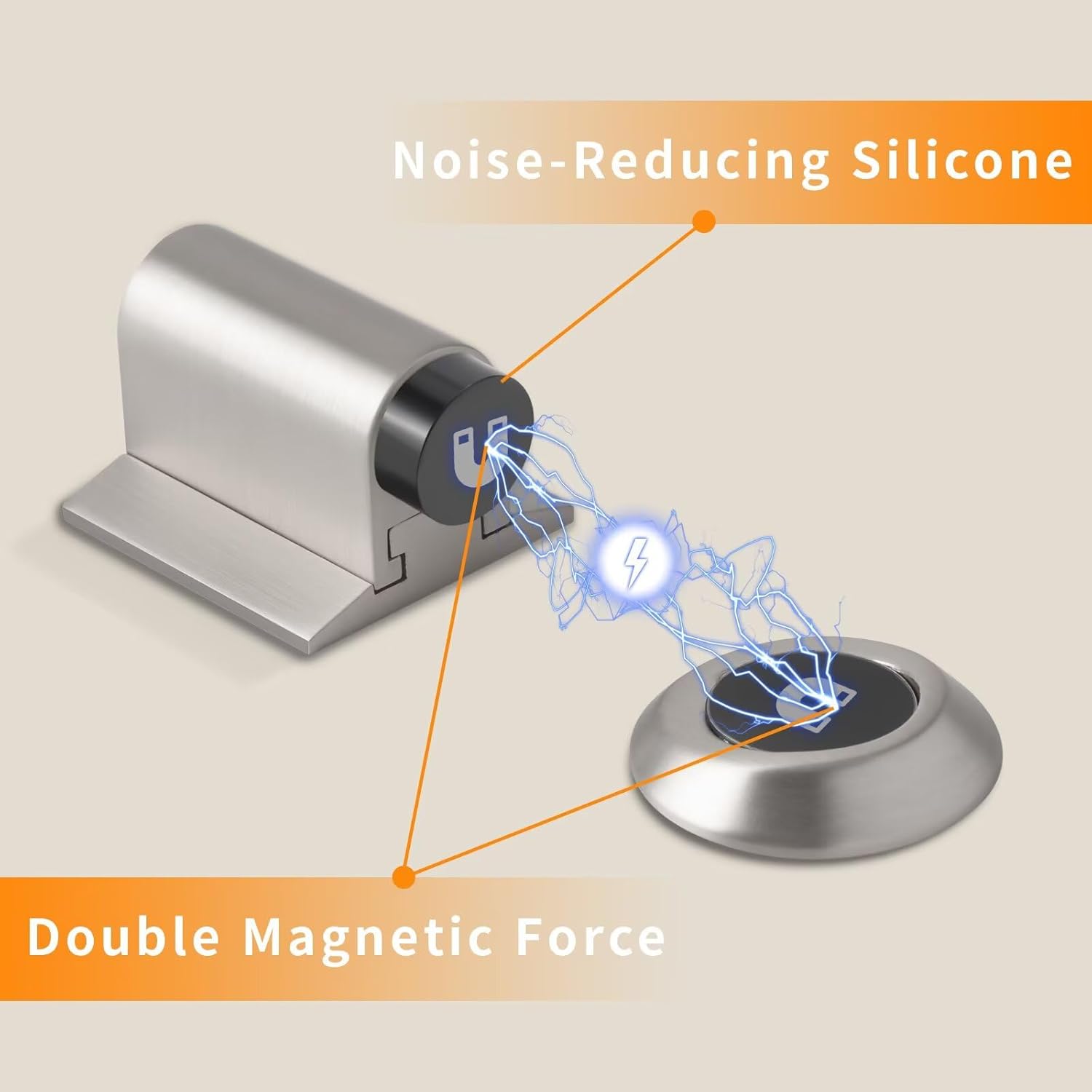 Bak Bo Magnetic Door Stoppers 4 Pack Bottom of Door Holder Keep Door Open No Drilling Magnet Floor Door Stop with Screws and Adhesive Brushed Nickel DS268BN-4