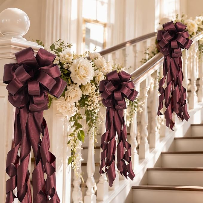 HUIHUANG Burgundy Satin Wired Ribbon 2.5 inch Wine Red Double-Faced Satin Wire - Image 5