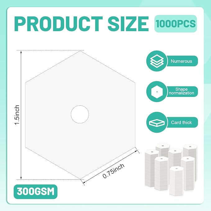 Neworkg 1000 PCS Hexagon Piecing Paper Templates, 0.75" White Paper templates - Image 2