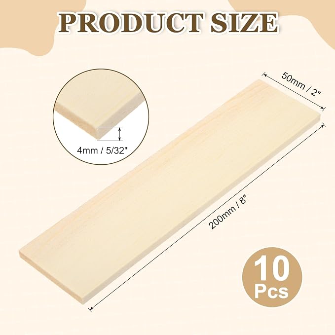 MECCANIXITY 10Pcs Wood Strips Slats, 5/32" x 2" x 8" Thin Wood Sticks Flat - Image 2