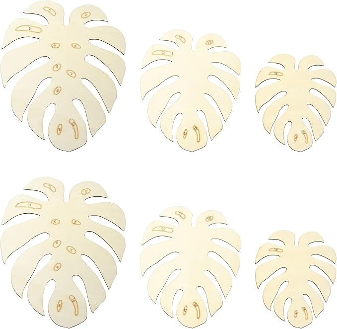 6 pcs 3 Styles Monstera Leaf Theme Unfinished Wood Cutout Charms Tropical Plant by Gythara