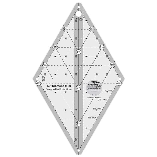Creative Grids 60 Degree Mini Diamond Ruler – CGR60DIAMINI – Made in USA by CreativeGrids