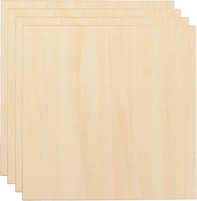 HARFINGTON 4pcs 2mm Basswood Plywood Sheets 6" x 6" x 3/32" Thin Unfinished by HARFINGTON