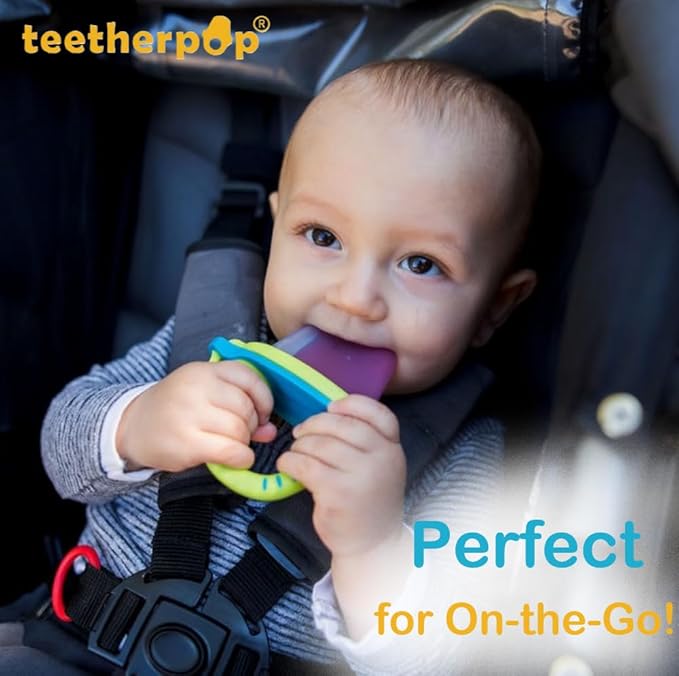 Teetherpop Fillable Silicone Teether for Babies – Breastmilk Popsicle Molds for Teething with Spill-Proof Sippy Slits – Freezable Baby Teethers for Liquids & Purées - Cool Relief (BlueLime & LimonTeal