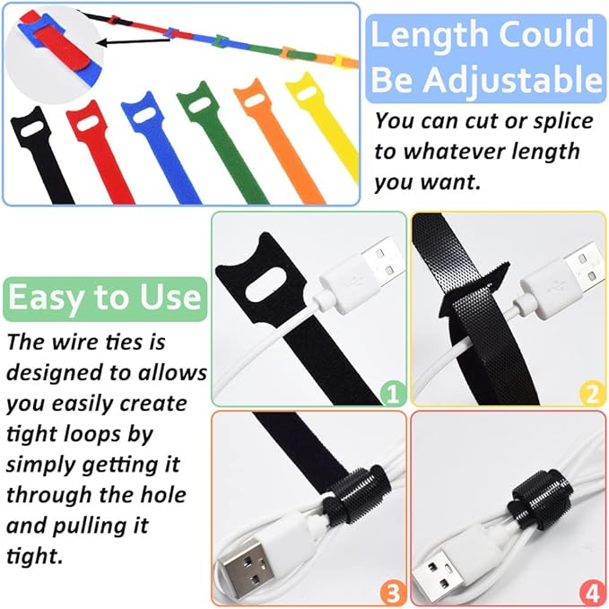 160pcs Cable Ties Reusable Colorful Wire Ties Cable Management Cord Ties - Image 6