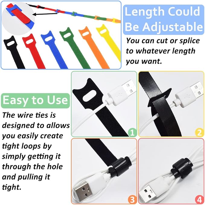 80pcs Cable Ties Reusable Multicolor Wire Ties Cable Management Cord Ties - Image 6