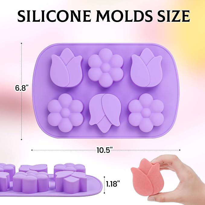 SJ Silicone Soap Molds 2 Packs, Tulip and Different Flower Shapes Soap Molds - Image 3