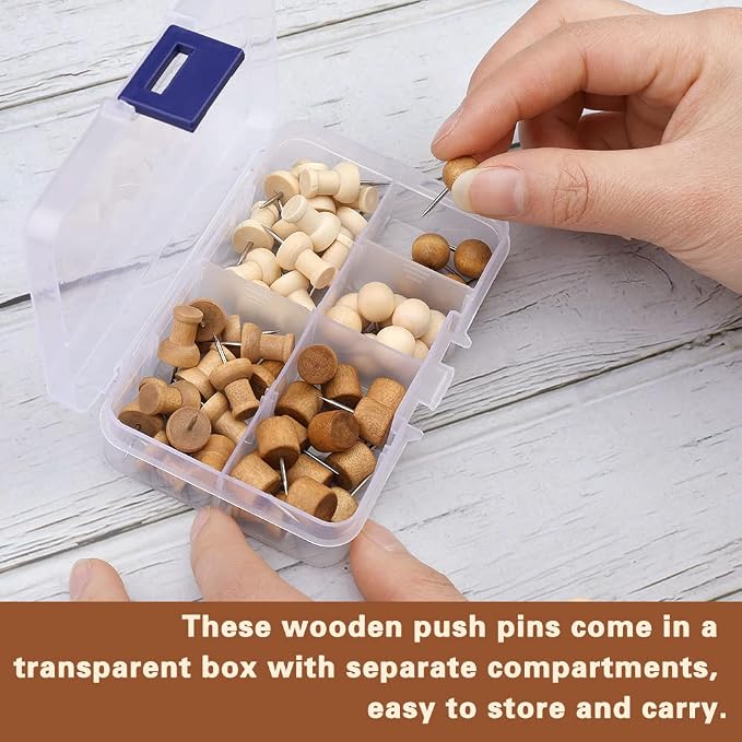 IMZAY 60 Pcs Wooden Push Pins 2 Colors Thumb Tacks, Decorative Push Pins | - Image 3