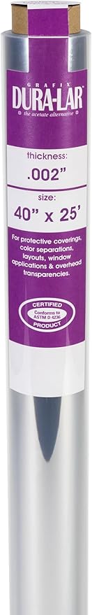 Grafix Dura-Lar 0.002" Film, Ultra Clear, Glossy 40" x25', Mylar/Acetate by Grafix