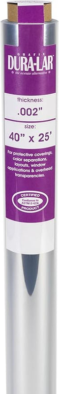 Grafix Dura-Lar 0.002" Film, Ultra Clear, Glossy 40" x25', Mylar/Acetate by Grafix
