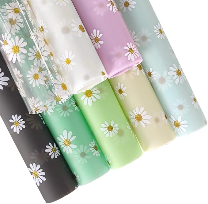 XHT 8 Pcs Daisy Jelly Vinyl, 21cmx30cm Waterproof Transluscent Glitter Flower by XHTFauxLeather