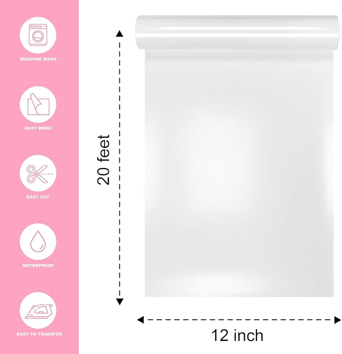 White Htv Vinyl Roll Heat Transfer Vinyl 12’ X 20 ft, - Image 2