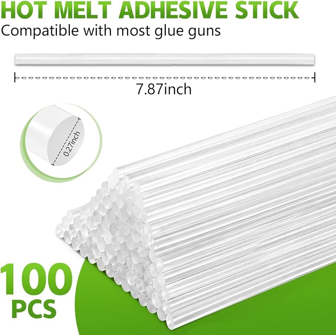 KISEER 100 Pack Clear 0.27 x 8 Inch Full Size Hot Glue Sticks Universal Fit - Image 2