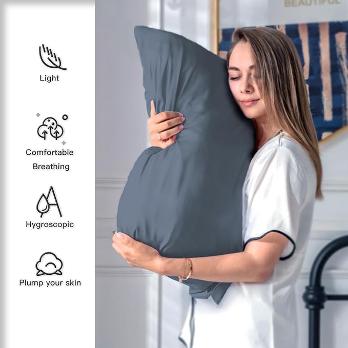 Silk Pillow Cases 2 Pack, Soft Breathable and Sliky Standard Size Pillow Cases - Image 3