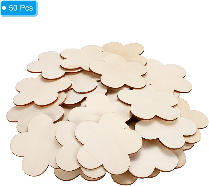 PATIKIL 80mm Wooden Flowers, 50 Pack Unfinished Wood Flowers Blank Wooden - Image 3