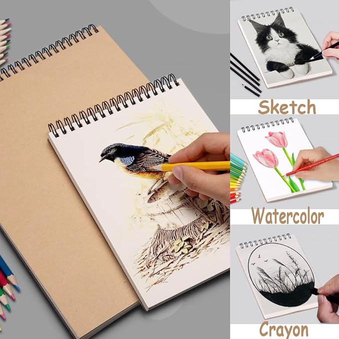 2 Pack Sketch Book, A4 A5 Spiral Bound Sketch Pad 160GSM Sketchbook, Acid Free - Image 4