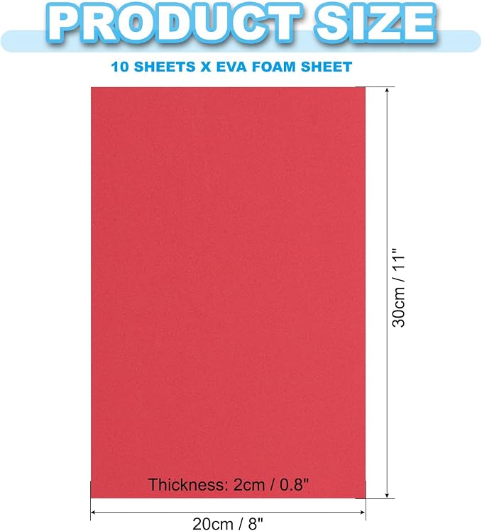 PATIKIL EVA Foam Sheet 10Pcs 12x8 Inch 2mm Thick Red | Easy Cutting EVA Foam - Image 2