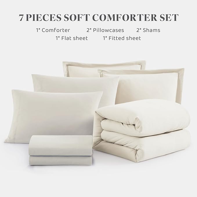 WRENSONGE Full Size Comforter Set- 7 Pieces White Bed in a Bag Full Size - Image 7