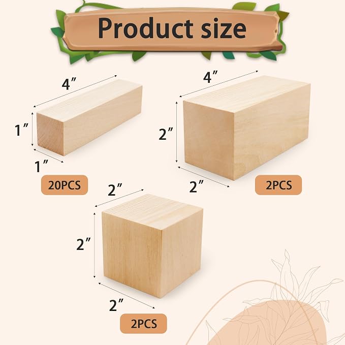 Basswood Carving Blocks for Crafts, Cymuber 24 PCS Whittling Wooden Blockss Kit - Image 2