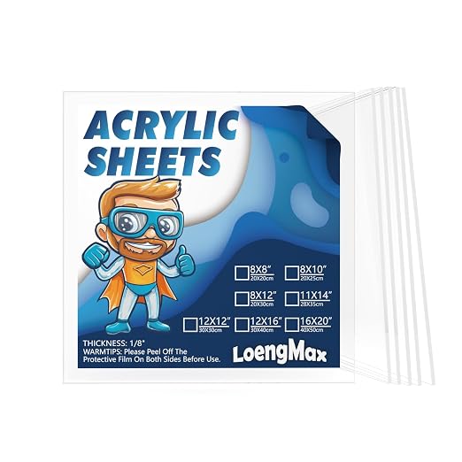 1/8" Thick Clear Acrylic Sheet 8" x 8" by LoengMax