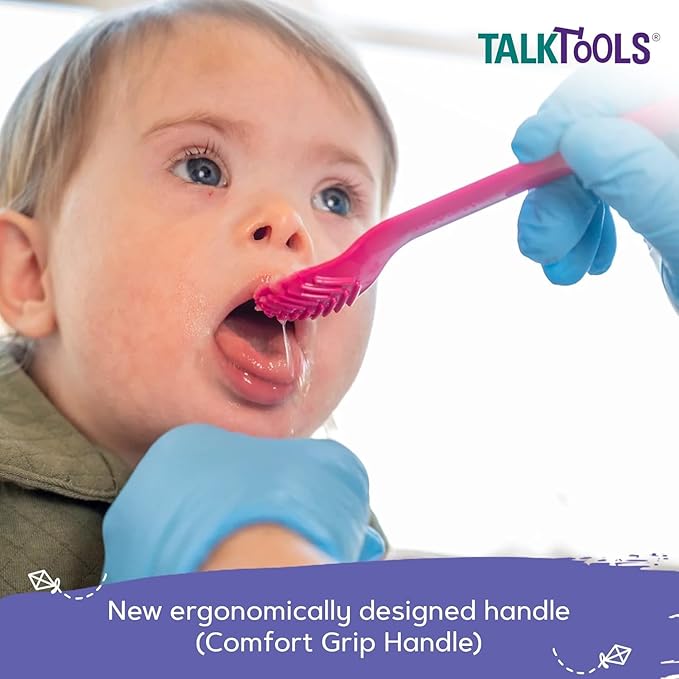 TalkTools Textured Magenta Spoons | Provides oral awareness during feeding | Encourages lip closure | Normalize acceptance of foods with a variety of textures - 12 Pack