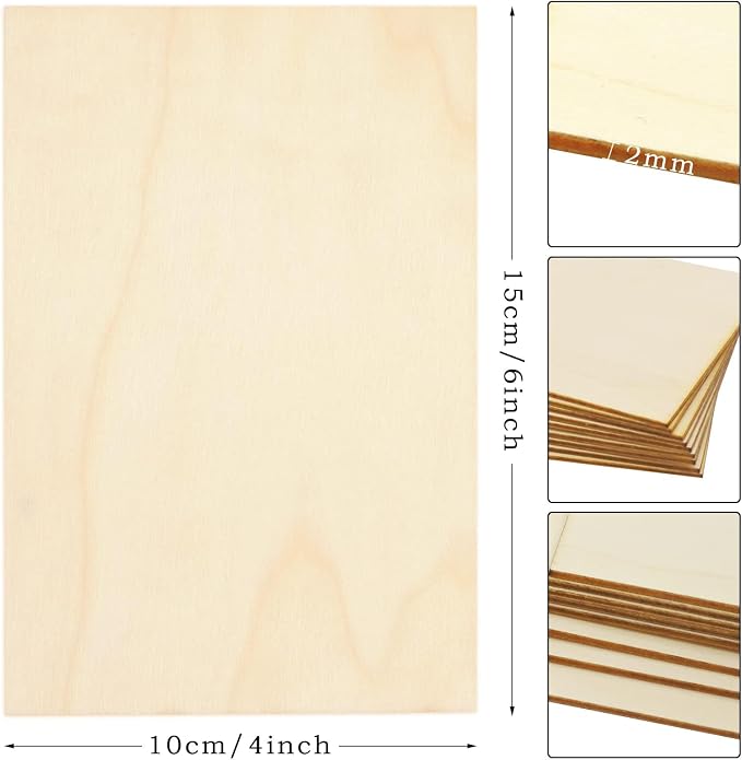 50 Pack Unfinished Wood Pieces, 4 x 6 Inch Thin Plywood Wood Squares - Image 2