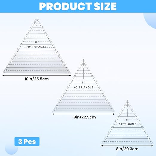 3 Pcs 60 Degree Triangle Ruler for Quilting, 10 Inch Acrylic Template Ruler - Image 2