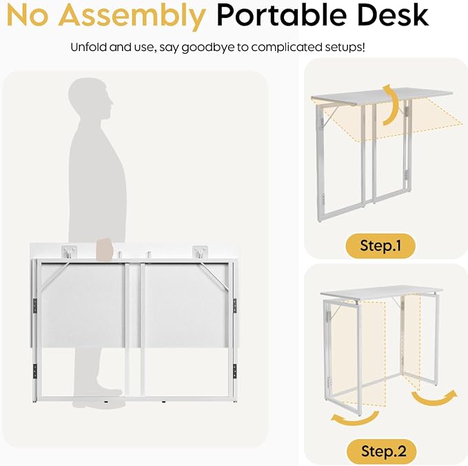 alawooder 31.5" Folding Desk: No Assembly, Wood Top - Image 7