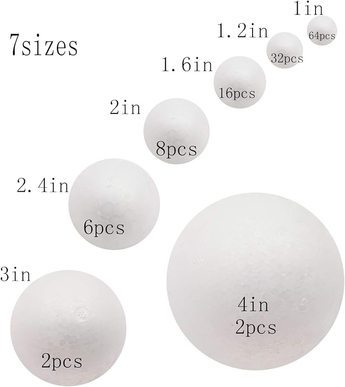 129 Pack Craft Foam Balls, 7 Sizes Including 1-4 Inches, Foam Balls - Image 3