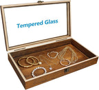 MOOCA Wood Glass Top Jewelry Display Case Accessories Storage, Wooden Jewelry - Image 3