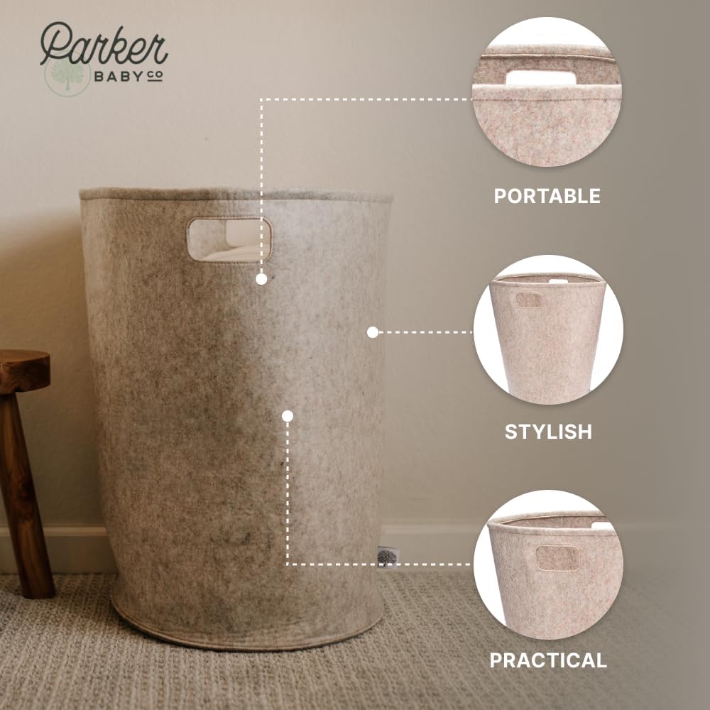 Parker Baby Nursery Laundry Hamper - Large Felt Storage Basket and Baby Hamper for Nursery (Oatmeal)