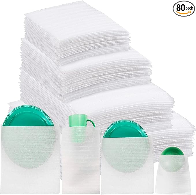 Foam Pouches & Foam Wrap Sheets, 4 Sizes 80 Count Foam Wrap Sheets Cushioning by Rocutus