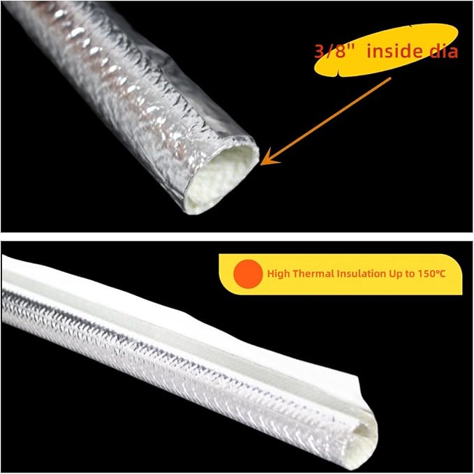 10mm - 3/8" Self-wrap Aluminum Heat Shield Sleeve Thermal Reflective Side Entry - Image 4
