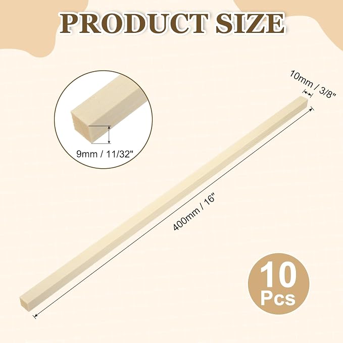 MECCANIXITY 10Pcs Wood Strips Slats, 11/32" x 3/8" x 16" Thin Wood Sticks Flat - Image 2