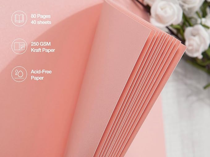 potricher 8 x 8 Inch DIY Scrapbook Photo Album 80 Pages Thick Kraft Blank Pink - Image 5