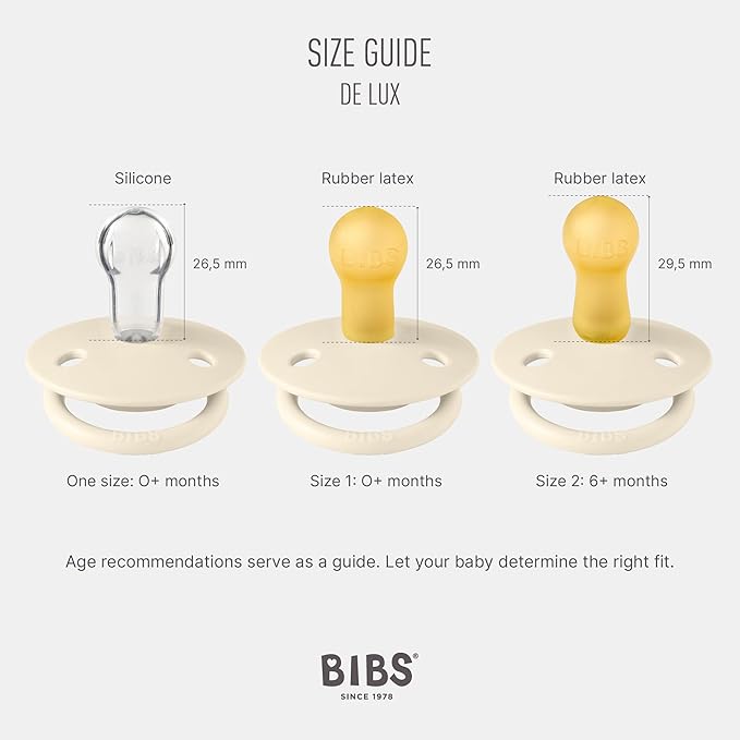 BIBS Pacifiers - De Lux Collection | BPA-Free Round Nipple | Silicone | Made in Denmark | Set of 2 Cloud/Black Color Premium Soothers | Size One Size