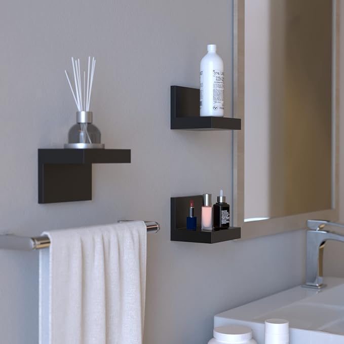 RICHER HOUSE 7-Set Small Floating Wall Shelf, No Drill Bathroom Shelf Black | - Image 6