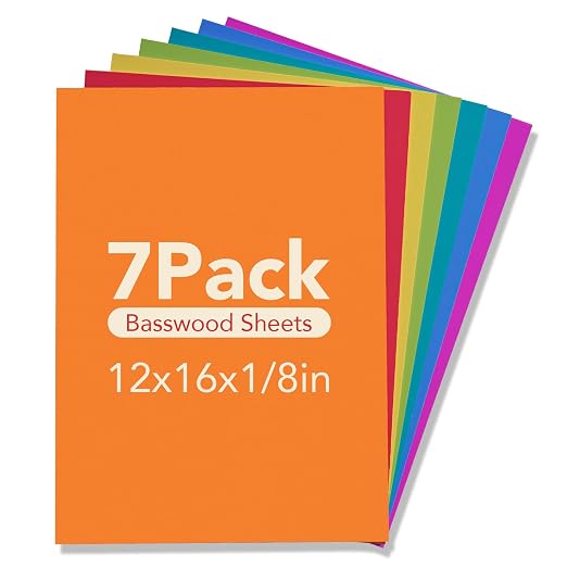 Rowood Colored Plywood Sheets for Laser Cutting, 7 Pack 3mm Thin Unfinished by RowoodAssembleArtDecorateLife