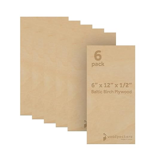 12 mm Baltic Birch Plywood 1/2 x 6 x 12 Inch, Box of 6 B/BB Grade Craft Wood by Woodpeckers