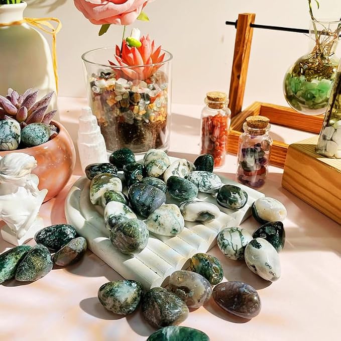DUQGUHO Moss Agate Crystals Bulk Natural Irregular Polished Stones Tumbled - Image 3