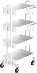 Simple Houseware 4-Tier Multifunctional Rolling Utility Cart with Hanging Buckets, White