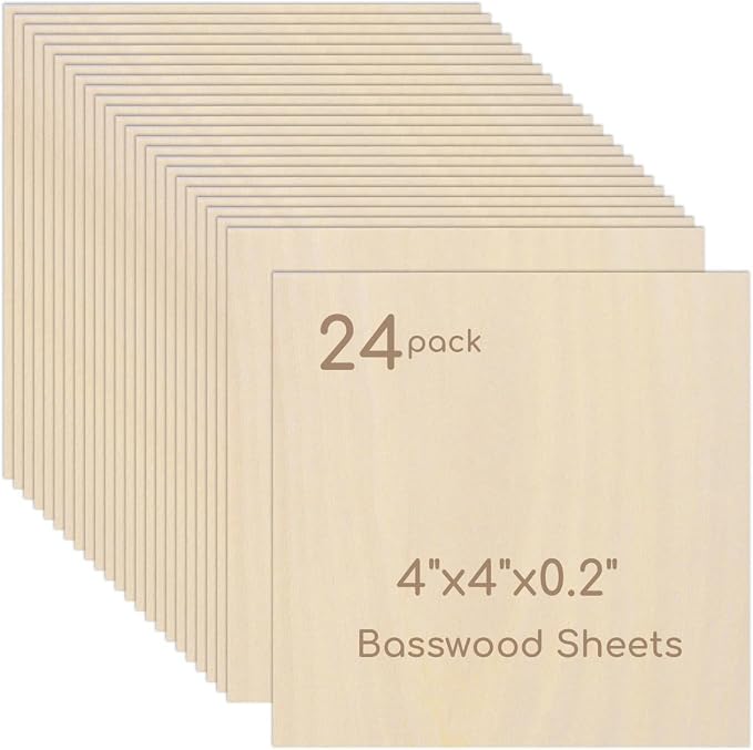 24 Pack Plywood Sheets, Unfinished Wood Boards Blanks by Hosifiy