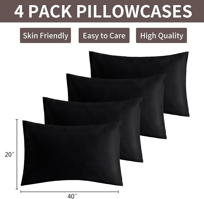 MINIPANDA Black King Size Pillow Cases Set of 4 - Image 3